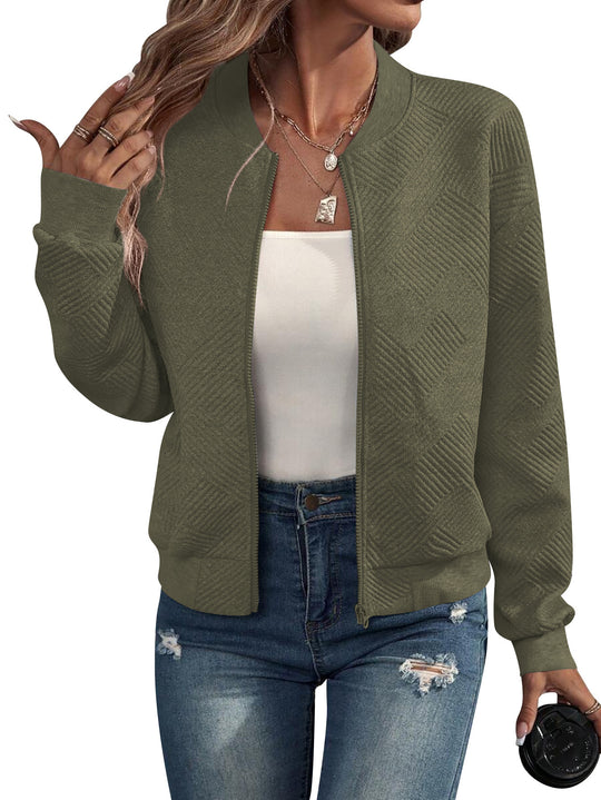 Damen lässige Bomberjacke mit feinem Strukturdesign und praktischen Taschen R&B