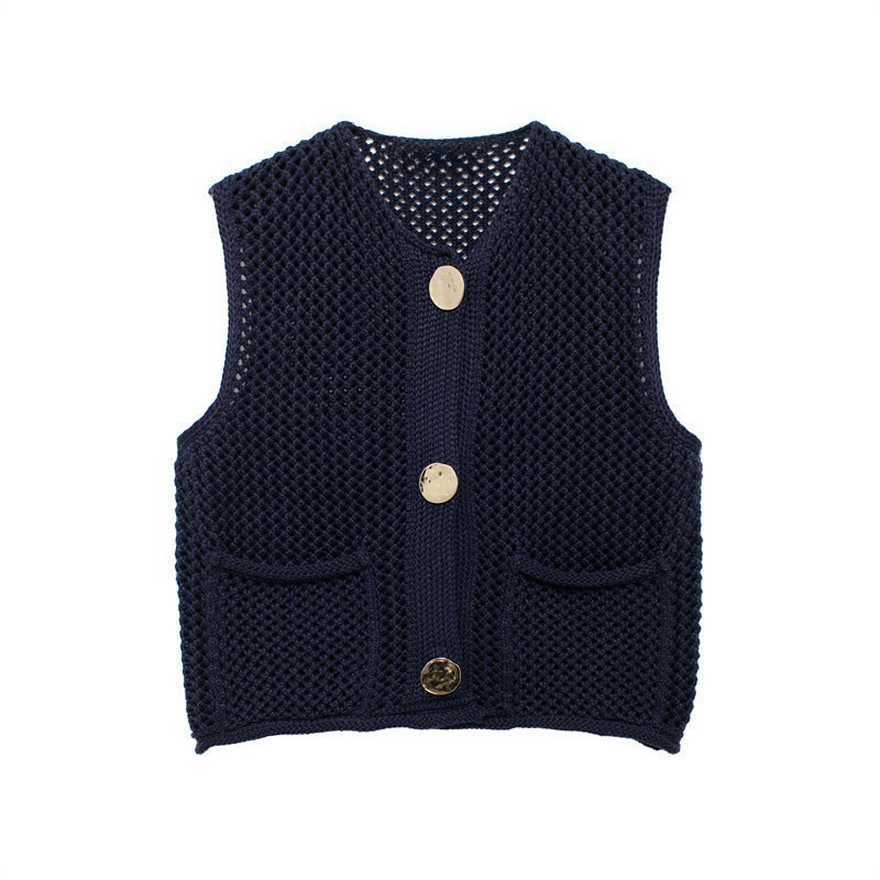 Damen Strickweste mit Knopfdetails und praktischen Taschen R&B