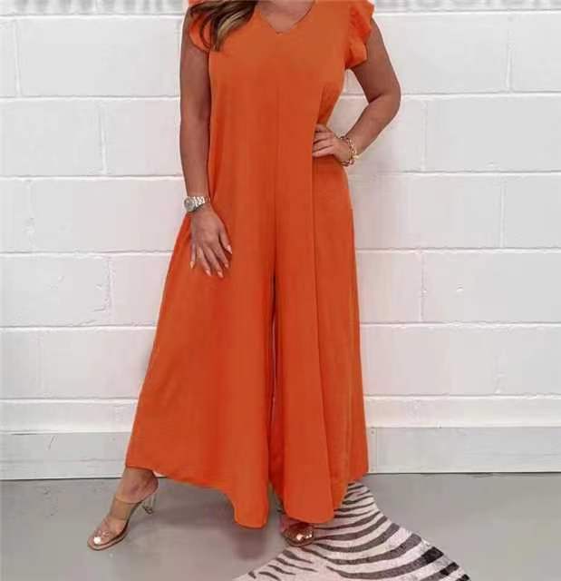 Damen Weit geschnittenes Jumpsuit mit V-Ausschnitt