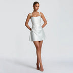 Damen Kurzes Satin-Kleid mit elegantem Raffungseffekt R&B