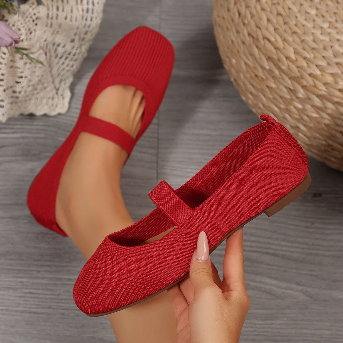 Damen Ballerinas mit verstellbarem Riemen und atmungsaktivem Material R&B