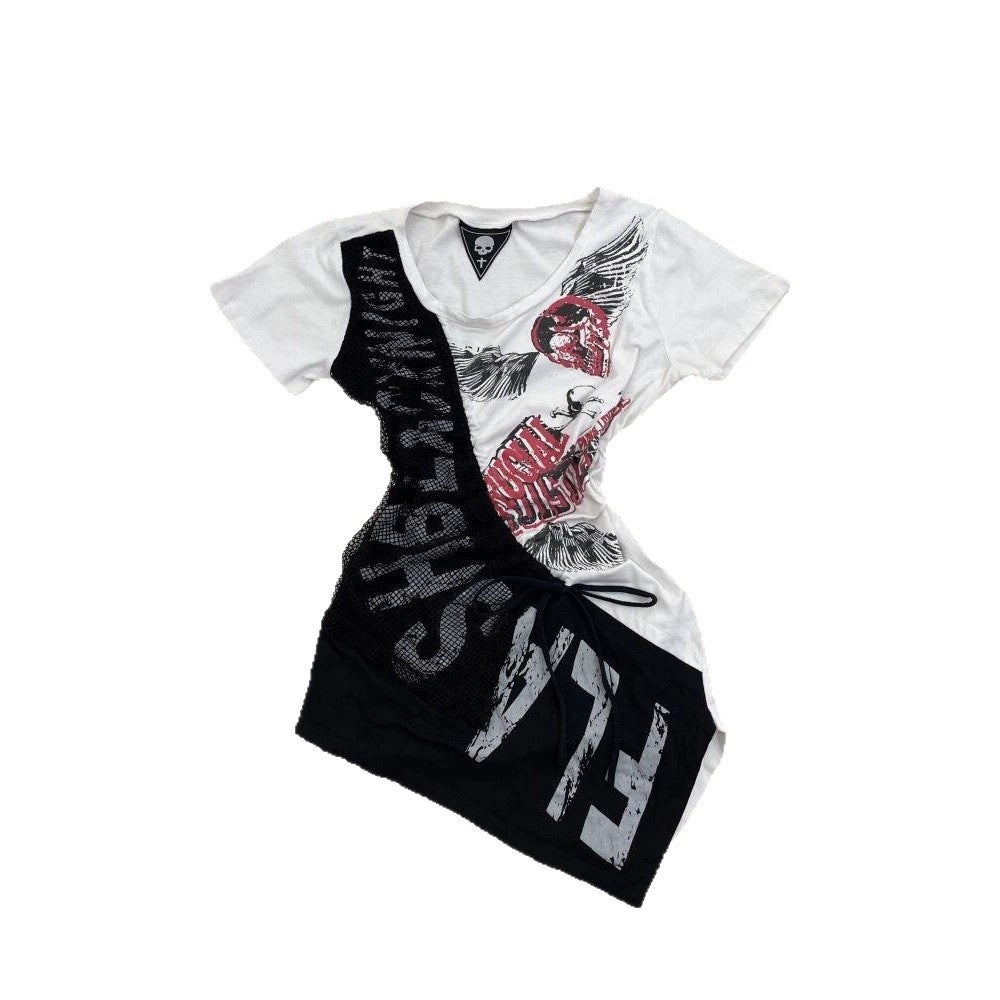 Damen lässiges T-Shirt mit einzigartigem Grafikdesign und sportlichem Mesh-Einsatz R&B