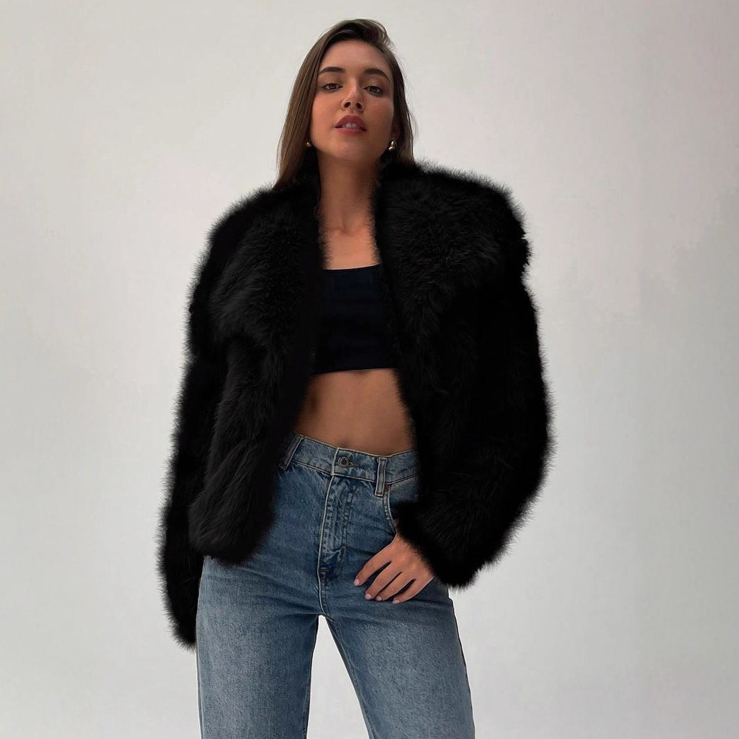 Damen Modischer Kunstpelz-Cropped-Jacke mit voluminösen Ärmeln R&B