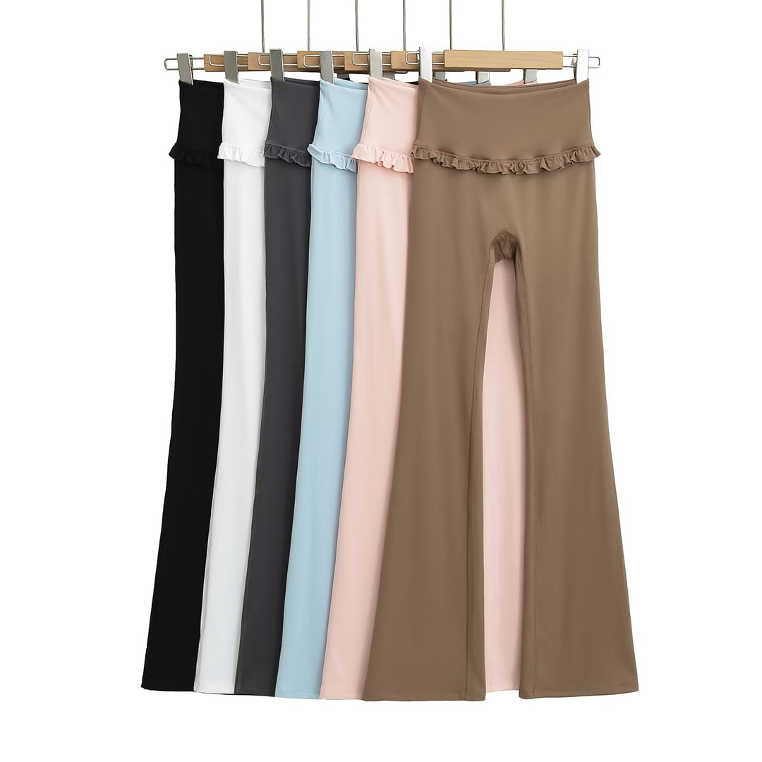Damen Hochtaillierte Bootcut-Leggings mit Rüschendetails R&B