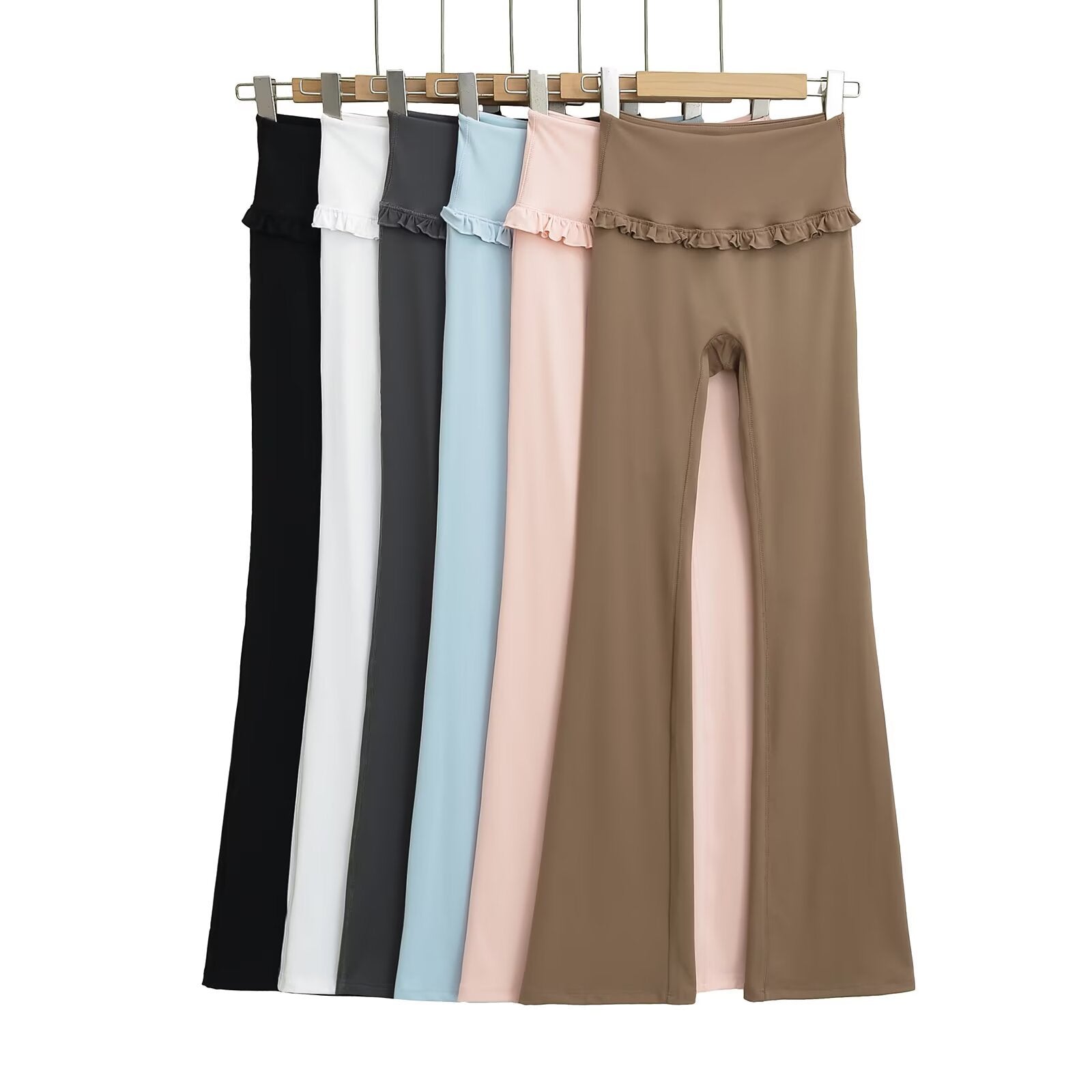 Damen Hochtaillierte Bootcut-Leggings mit Rüschendetails