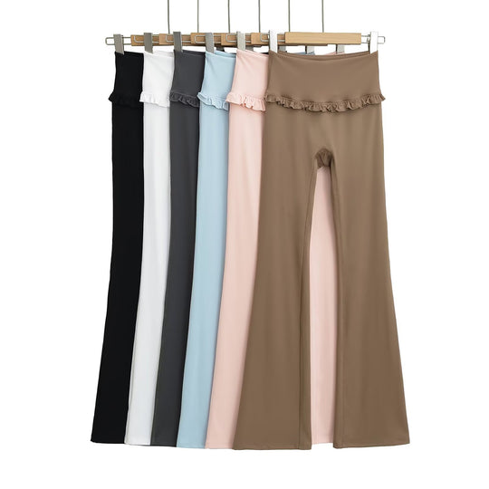 Damen Hochtaillierte Bootcut-Leggings mit Rüschendetails R&B