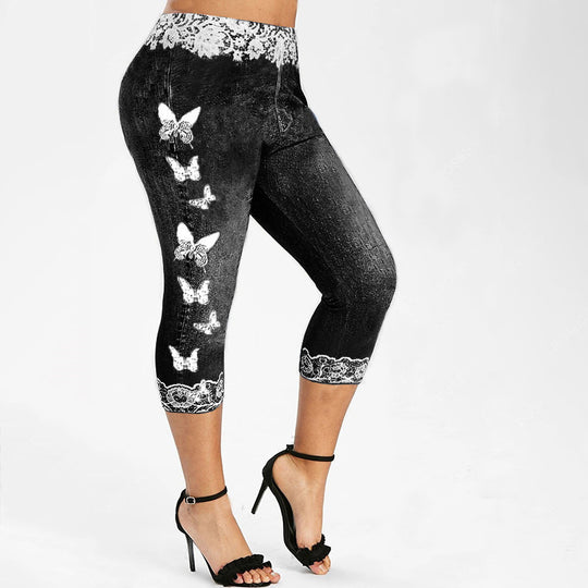 Damen Leggings im Jeans-Look mit einzigartigem Schmetterlingsdesign R&B