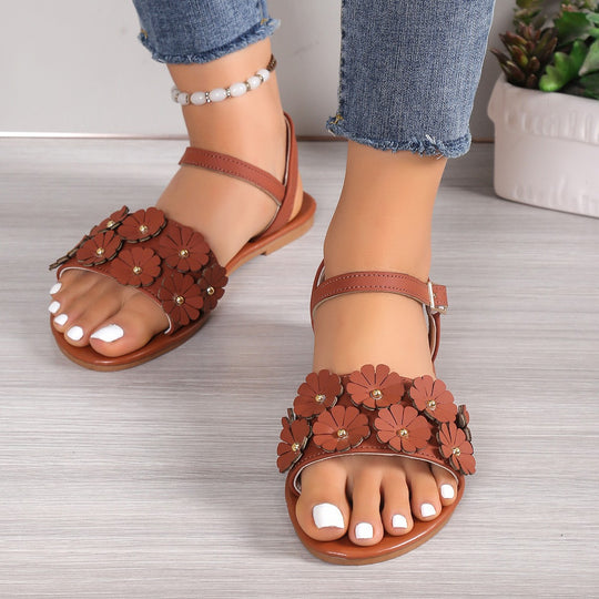 Damen Sandalen mit floralen Akzenten und verstellbarem Riemen R&B