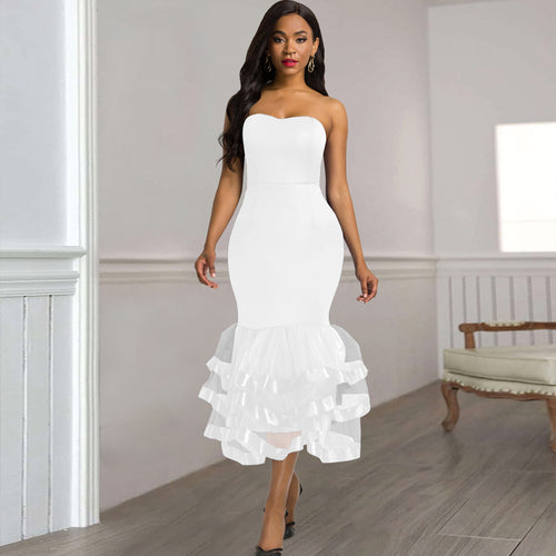 Damen Strapless Kleid mit voluminösem Rüschenrock R&B