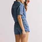 Damen Denim-Crop-Hemd mit aufgesetzten Taschen und knieumspielendem Rock R&B
