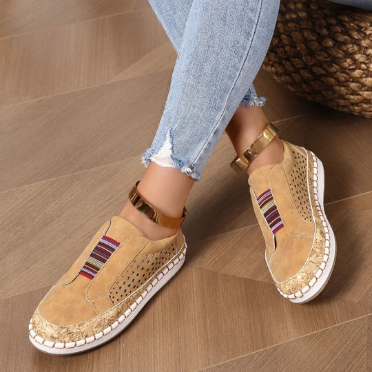 Damen luftige Slip-On Sneakers mit Kunstleder und Korksohle R&B