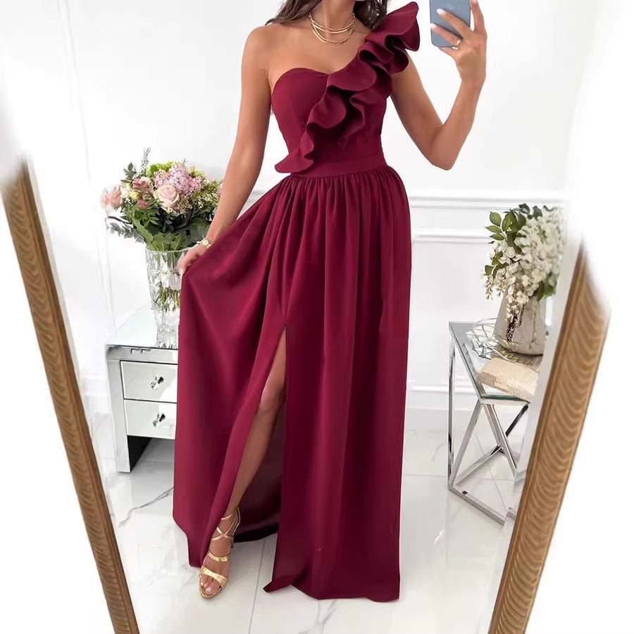 Damen Maxikleid mit asymmetrischem Schnitt und voluminösem Rüschendetail R&B