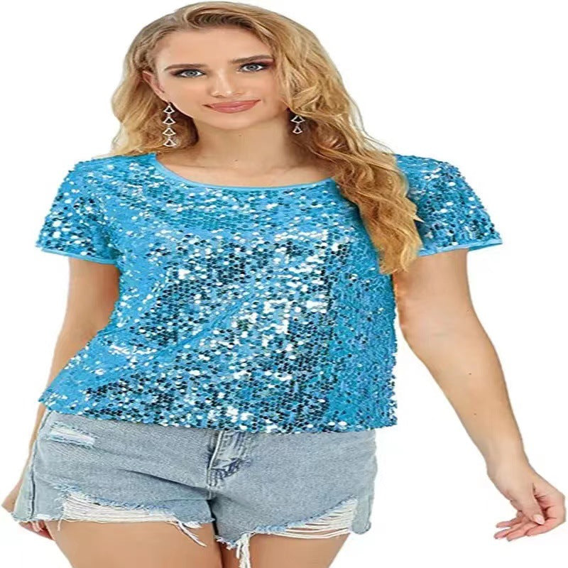 Damen Glitzerndes Pailletten T-Shirt mit lässigem Schnitt und komfortablem Baumwollmaterial R&B