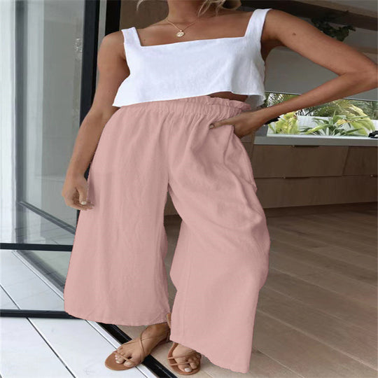 Damen luftige Palazzo-Hose mit elastischem Bund und weit geschnittenen Beinen R&B