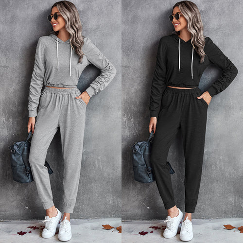 Damen bequemer Hoodie-Overall mit praktischen Taschen und elastischem Taillenzug R&B