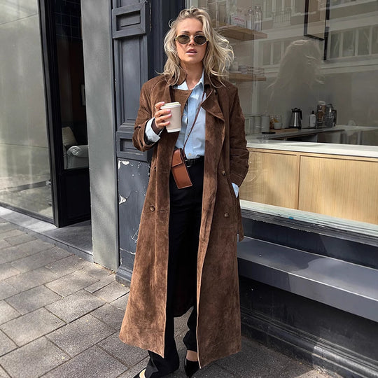 Damen Langmantel aus softem Wildleder R&B