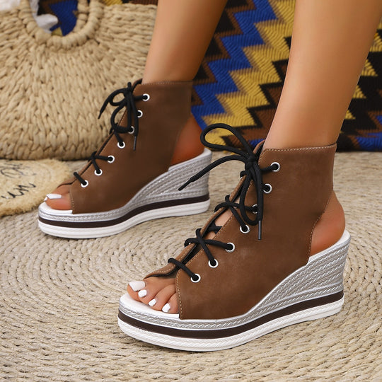 Damen Sportliche Plateau-Sandalen mit seitlichem Schnürdesign R&B