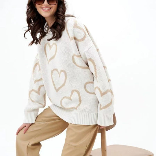 Damen lässiger Strickpullover mit Herzdesign und oversized Passform R&B