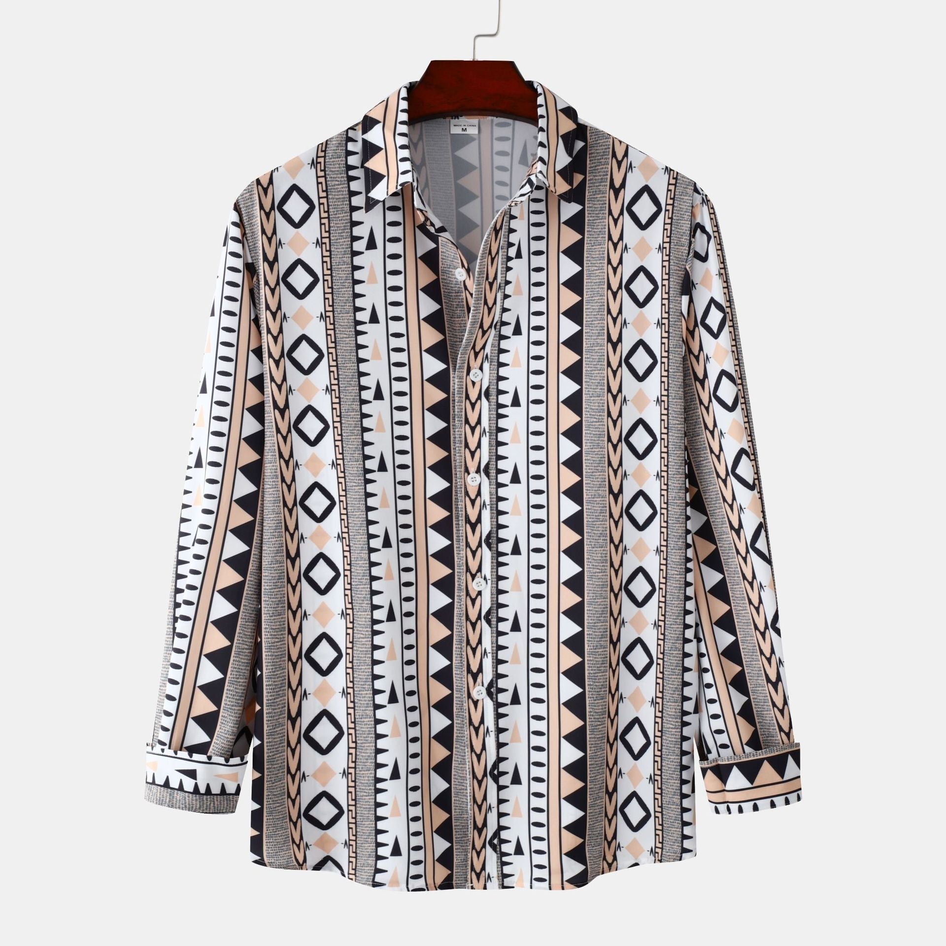 Herren Langarmhemd mit trendigem Geometrie-Design