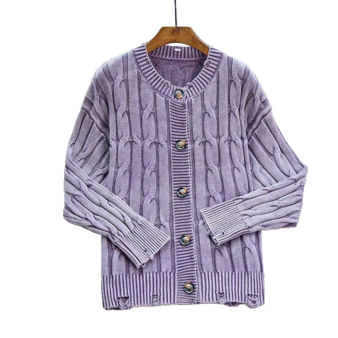 Damen Strickjacke mit Zopfmuster und eleganten Knopfdetails R&B