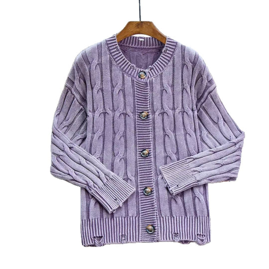 Damen Strickjacke mit Zopfmuster und eleganten Knopfdetails R&B