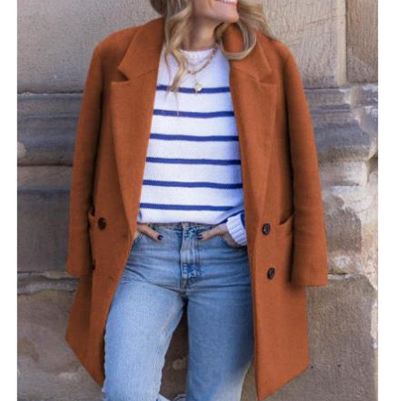 Damen eleganter und warmer Wollmantel mit doppelter Knopfleiste R&B