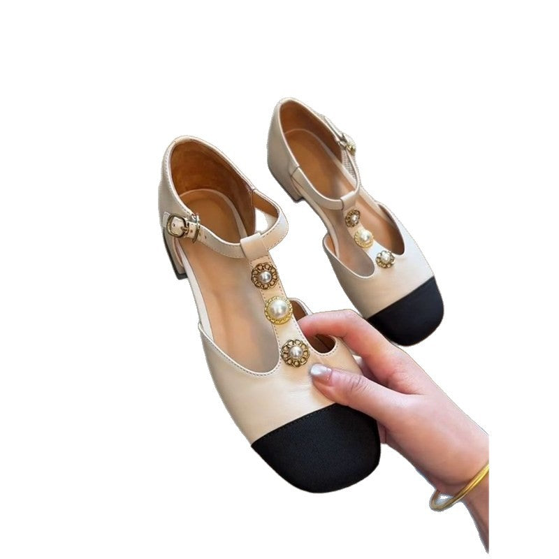 Damen elegante Slingback Ballerinas mit dekorativen Perlenakzenten