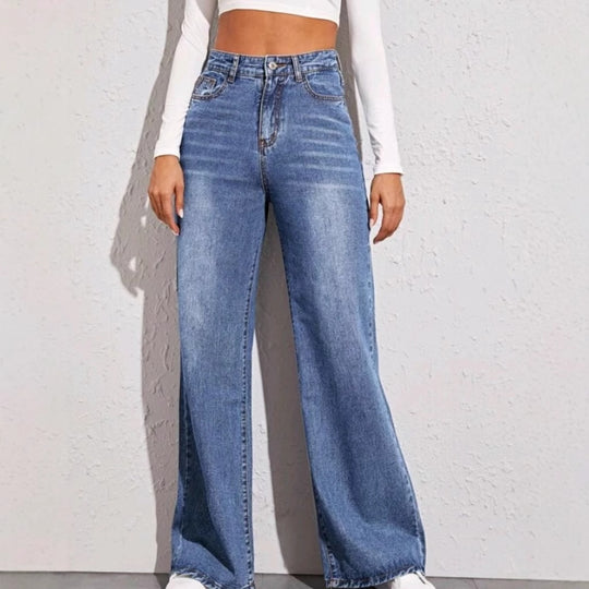 Damen Weit geschnittene Jeans mit hohem Bund R&B