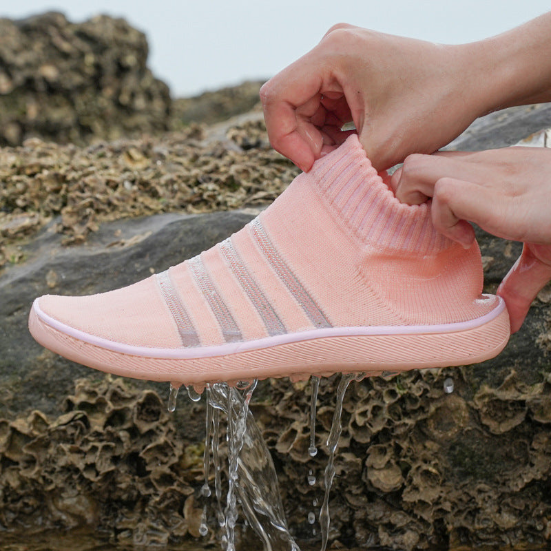 Damen Strick-Aquaschuhe mit elastischem Kragen und rutschfester Sohle