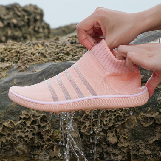 Damen Strick-Aquaschuhe mit elastischem Kragen und rutschfester Sohle R&B