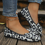 Damen Ballerinas mit modischem Leopardenmuster und dekorativem Schleifenakzent R&B
