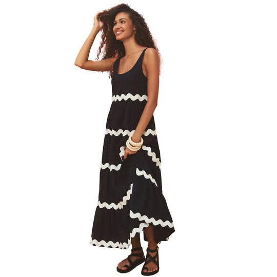 Damen Maxikleid mit wellenförmigen Rüschen und lässigem Schnitt R&B