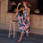 Damen Maxi Kleid mit raffiniertem Halterneck und trendigem Print R&B
