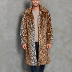 Herren Eleganter Kunstfellmantel mit Leopardenmuster und breitem Kragen R&B