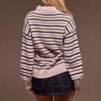 Damen gestreifter Pullover mit Polokragen R&B