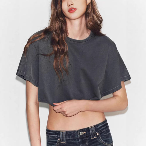 Damen cropped T-Shirt mit weit geschnittenen Ärmeln und weichem Baumwollmaterial R&B