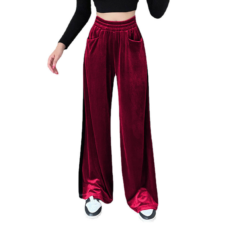 Damen weite Palazzo-Hose aus samtigem Material mit hohem Taillenbund und praktischen Taschen R&B