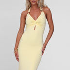 Damen Maxikleid mit tiefem V-Ausschnitt und modischem Wickeldesign R&B
