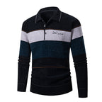 Herren Langarm Polohemd mit gestreiftem Design und Knopfleiste