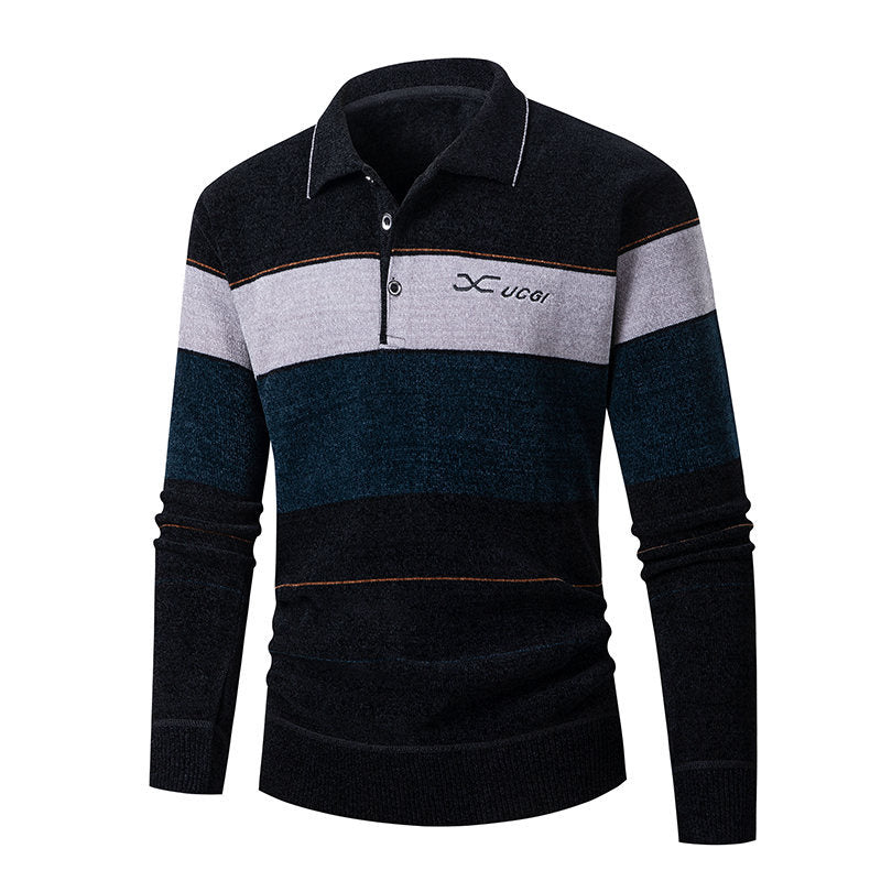 Herren Langarm Polohemd mit gestreiftem Design und Knopfleiste