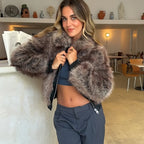 Damen Kunstpelzjacke mit voluminösen Ärmeln R&B
