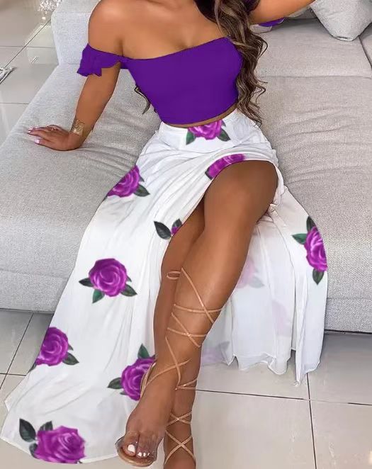 Damen Maxirock mit floralem Design und hohem Schlitz R&B