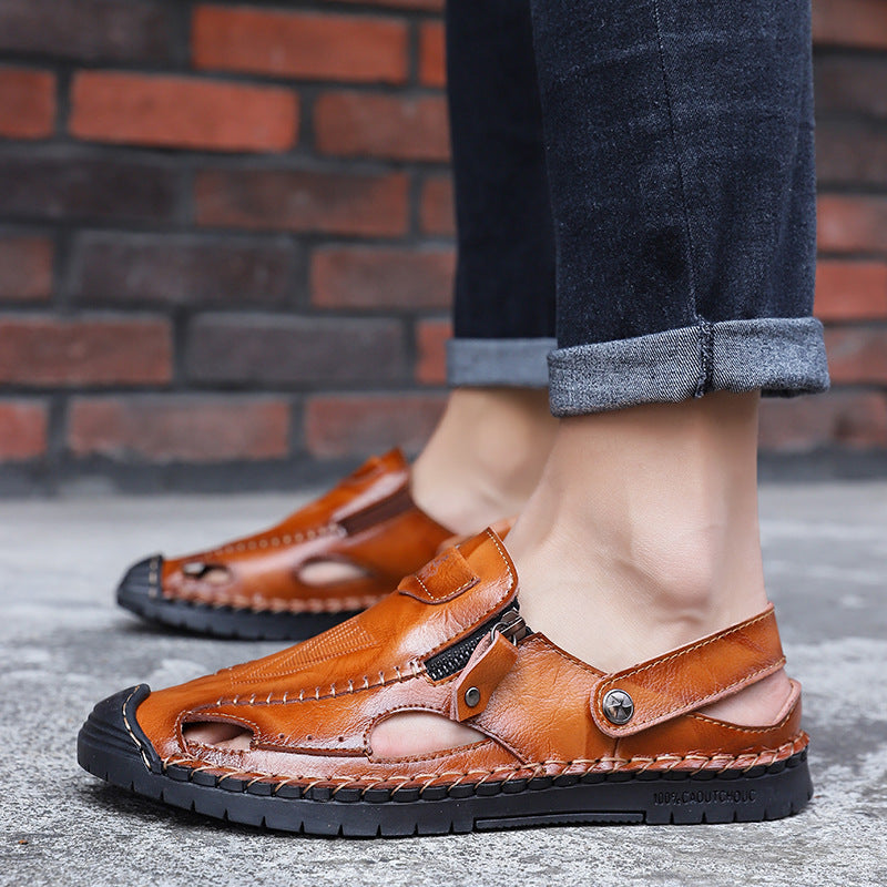 Herren luftige Leder-Sandalen mit verstellbarem Riemen R&B