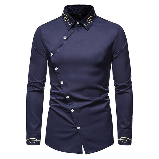 Herren elegantes Langarmhemd mit asymmetrischem Schnitt und luxuriösen Details R&B