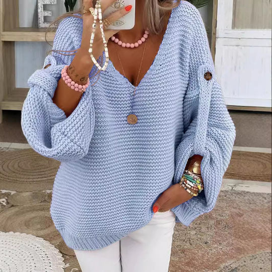 Damen Grober Strickpullover mit V-Ausschnitt R&B