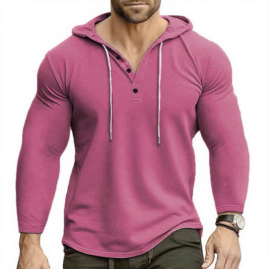 Herren Hoodie mit knöpfbarem Kragen und Kordelzug R&B