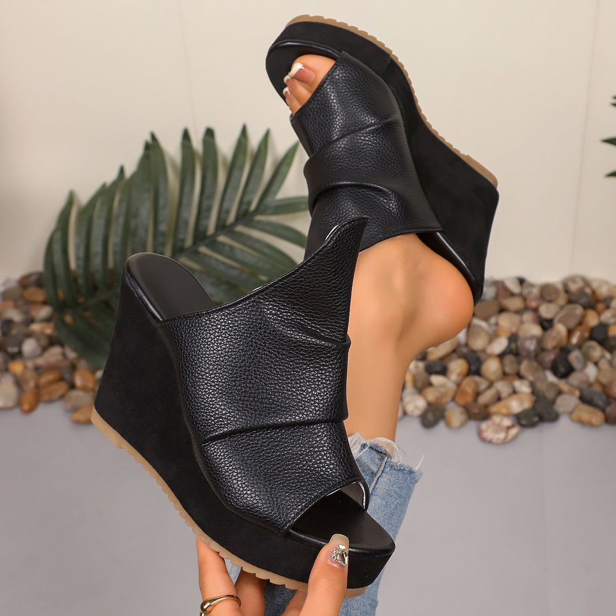 Damen Wedge-Pantoletten mit modischem Schnitt und offenem Zehenbereich R&B