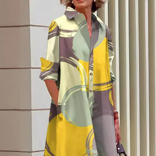 Damen Hemdblusenkleid mit modernem Muster R&B