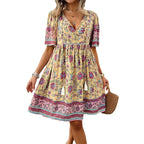Damen Retro-Chic Kleid mit Blumenmuster und fließendem Rock R&B