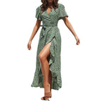 Damen lässiges Maxikleid mit Rüschendetails und hohem Schlitz R&B
